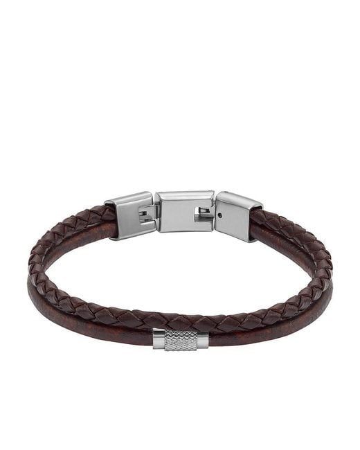 Fossil Armband aus Edelstahl oder Leder mit Faltverschluss in Brown für Herren