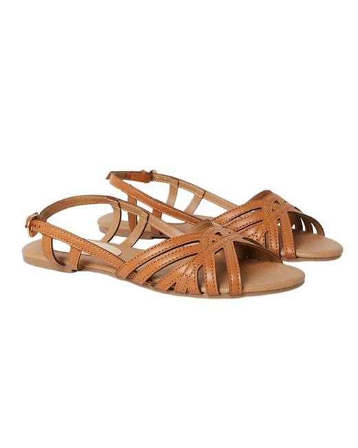 Dorothy Perkins Brown Fiona Faux Leather Lattice Peep Toe Slingback Flat Sandals