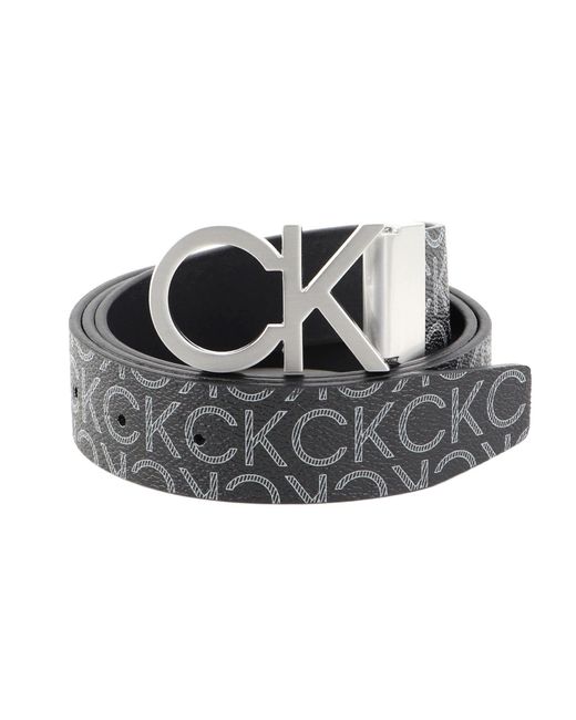 CK Reversible Adjustable New Mono Belt 3,5CM W90 Black Monogram - accorciabile di Calvin Klein da Uomo