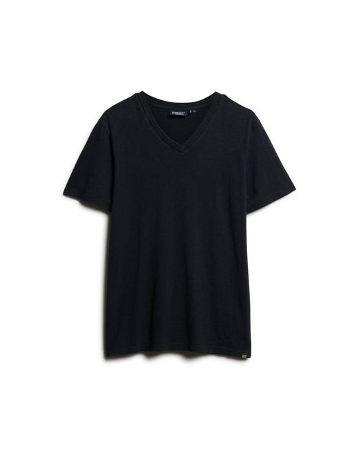 Superdry Black Slub Short Sleeve V Neck T-shirt M Blue for men