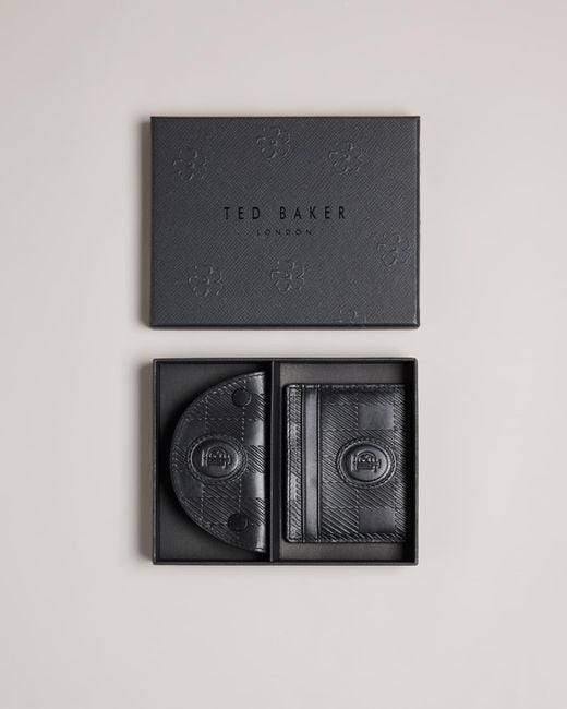 Ted Baker Black Sharet Leather Check Key And Card Holder