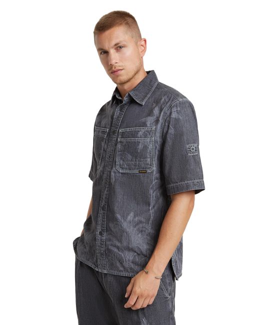 G-Star RAW Gray Slanted Double Pocket Regular Shirt Ss for men