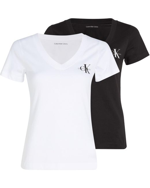 Calvin Klein Black 2-PACK MONOLOGO V-NECK TEE S/S T-Shirts