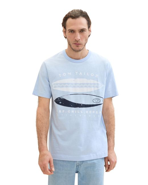 Tom Tailor Basic T-Shirt mit Streifen und Print in Blue für Herren
