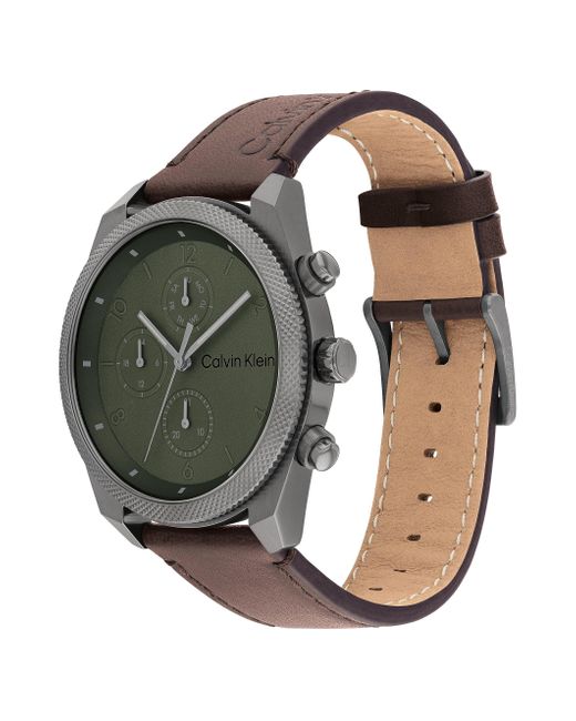 Impact orologio da uomo in pelle marrone scuro quadrante verde di Calvin Klein in Green da Uomo