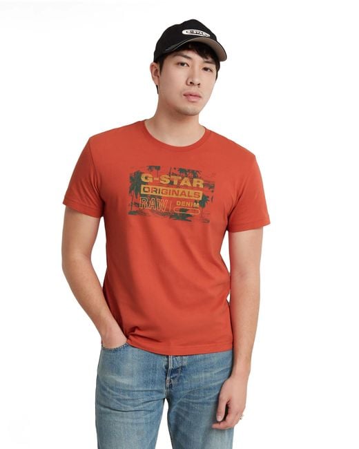 G-Star RAW Red Framed Palm Originals R T T-shirt for men