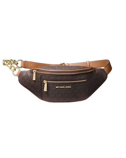 Michael Kors Black Mott Medium Logo Jaquard Waistpack Belt Bag Brown