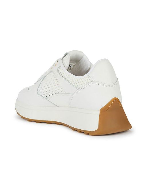 Geox D45mdb Amabel White Leather And Fabric Sneakers