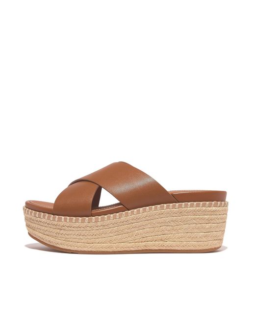 Fitflop Brown Eloise Espadrille Leather Wedge Cross Slides
