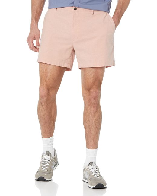 Amazon Essentials Pink Slim-fit 5" Lightweight Comfort Stretch Oxford Short for men