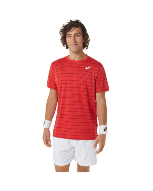 Asics Red Court Stripe Short Sleeve Top Apparel for men