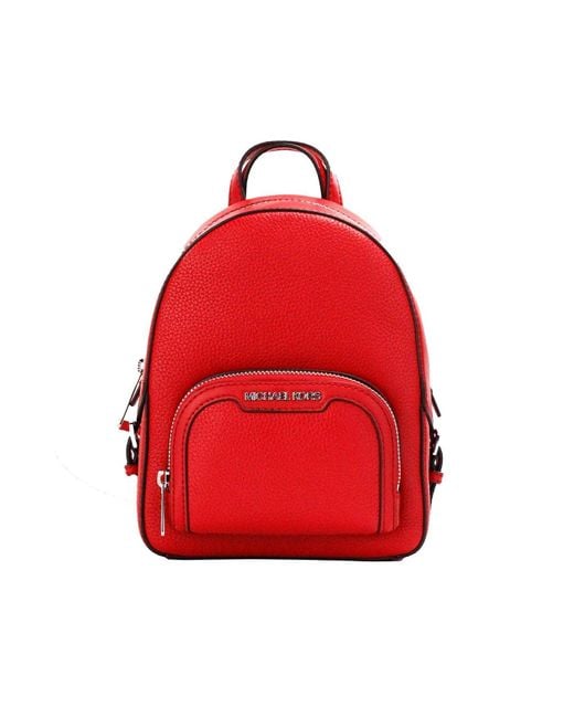 Michael Kors Red Jaycee Mini Xs Bright Pebbled Leather Zip Pocket Backpack Bag