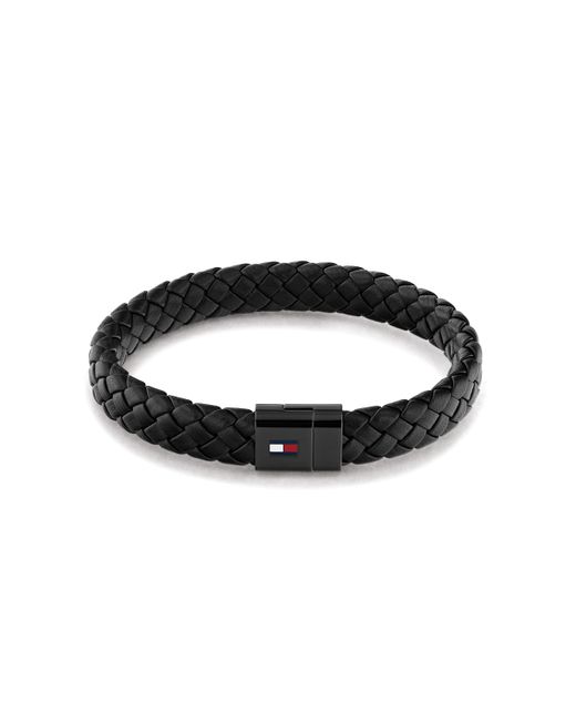Tommy Hilfiger Jewelry Round Braided Leather Bracelet Color: Black for men