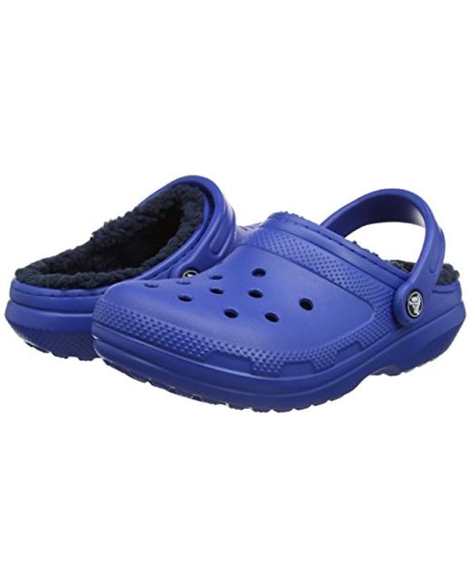 navy blue fuzzy crocs