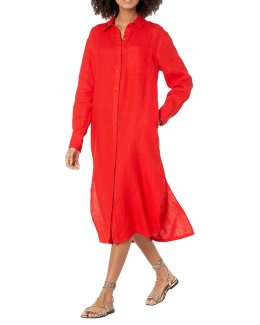 The Drop Red Fiona Relaxed Linen Midi Shirt Dress
