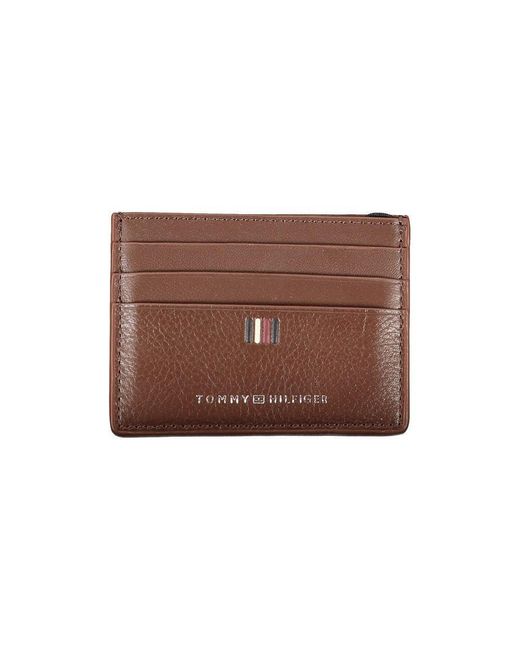 Tommy Hilfiger Brown Sleek Leather Card Holder With Contrast Detailing for men