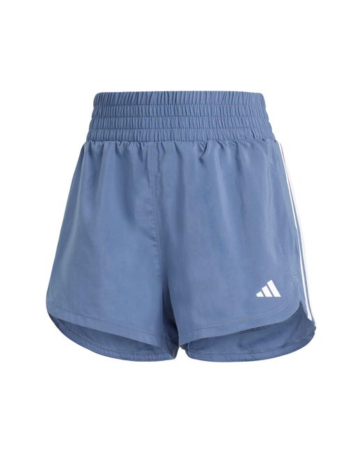 Adidas Originals Vrouwen Pacer Training 3 Strepen Geweven Hoge Stijging Korte Shorts in het Blue