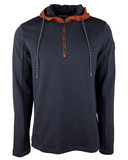 Michael Kors Blue Hooded Quarter Zip Pullover-ho-medium for men