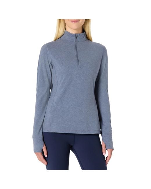 Camiseta Deportiva Suave de Alto Rendimiento de ga Larga con Cremallera de un Cuarto Mujer Amazon Essentials de color Blue