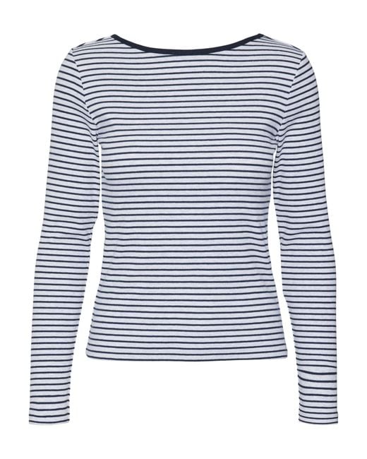 Vmchloe Stripe LS 2way Short Top Go Noos Maglietta a iche Lunghe di Vero Moda in Blue