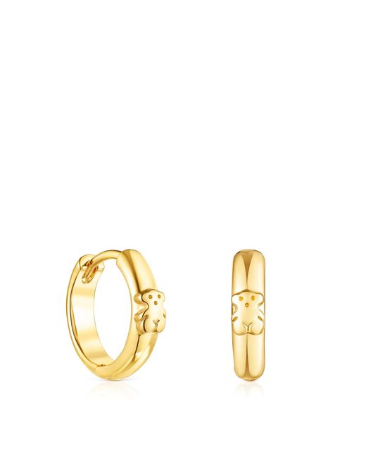 Orecchini a cerchio con bagno in oro 18 kt su argento da donna con motivo a orso e chiusura a creola di Tous in Metallic