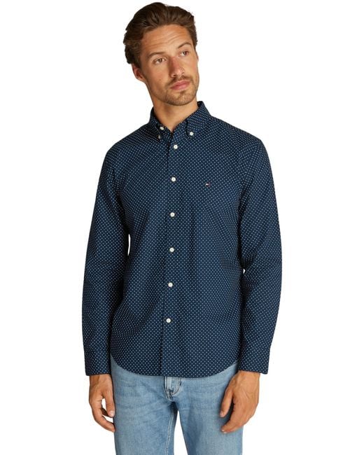 Tommy Hilfiger Flex Poplin Polka Dot Rf Shirt Mw0mw37554 L/s Shirt in het Blue voor heren
