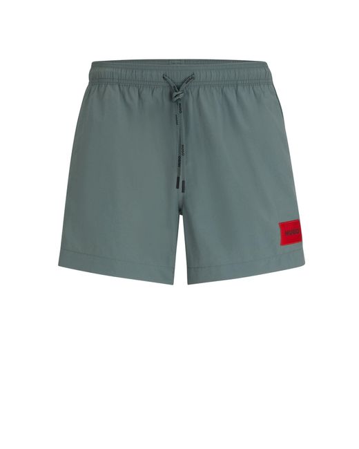 HUGO Blue S Dominica Recycled-material Swim Shorts With Red Logo Label for men