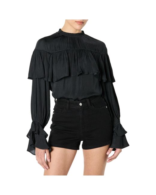 The Drop Black Miriam Feminine Ruffle Yoke Shine Blouse Blusen