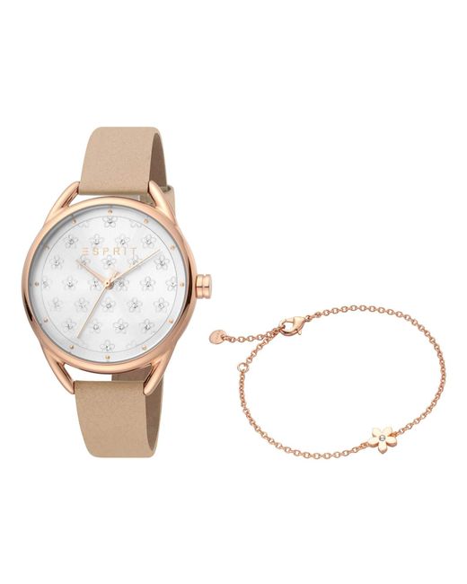 Esprit Leder ES1L177L0055 Debi Flower Cream Set Uhr Armband -Uhr Leder- Armband in Mettallic | Lyst DE