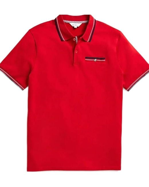 Ben Sherman Red Short Sleeve Pocket Ribbed Polo for men