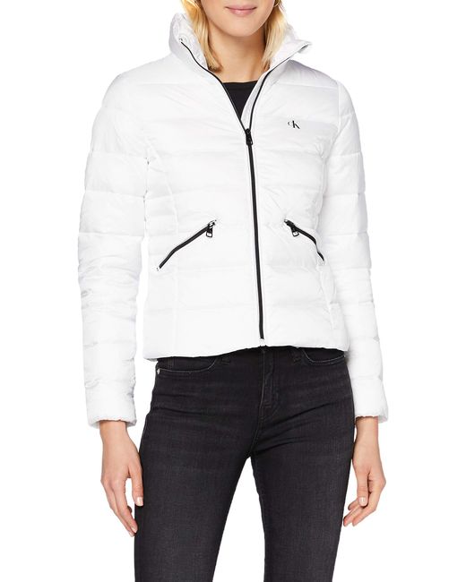 Calvin Klein Logo Fitted Puffer Jacke in Weiß - Sparen Sie 22% - Lyst