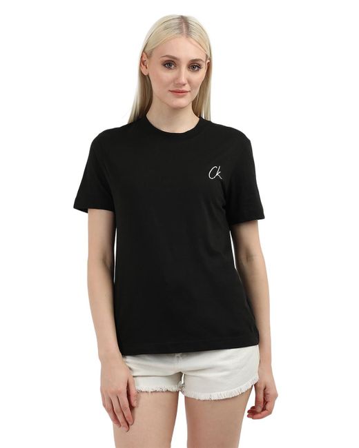 Calvin Klein Black Calvin Klein Short Sleeve Round Neck Regular Fit Embroidered T-shirt