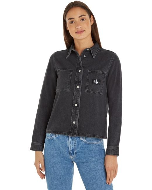 Jeans Slim Shirt J20J222871 Top in Tessuto di Calvin Klein in Black