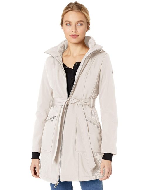 Guess Belted Softshell Jacket With Hood in Bone (Natural) - Lyst