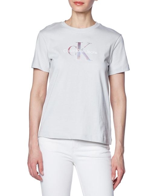 Calvin Klein Jeans Diffuse Monologo Regular Tee S/s T-shirts Voor in het White