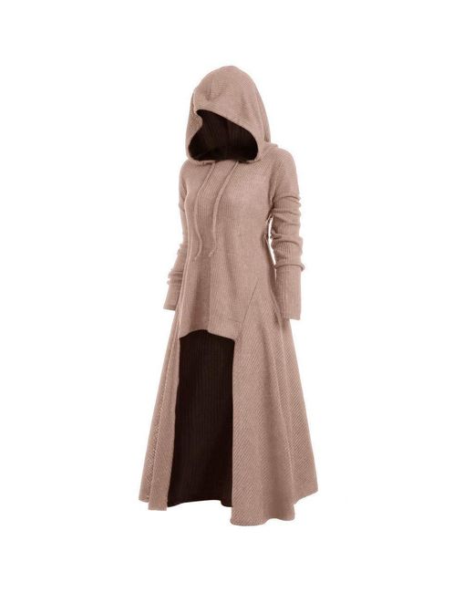 Superdry Brown Gothic Dress With Hood Vintage Plain With Drawstring Long Sleeve Large Size Dresses Punk Clothing Coat Hooded Cape Medieval