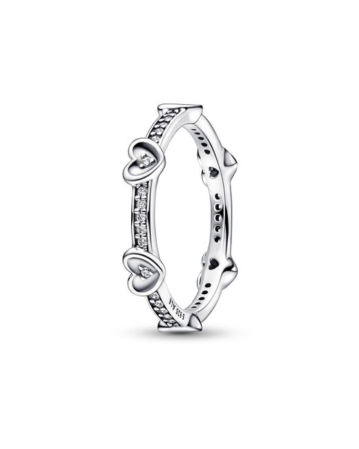 Pandora Metallic Strahlende Funkelnde Herzen Ring aus Sterlingsilber mit Zirkonia in der Farbe Silber