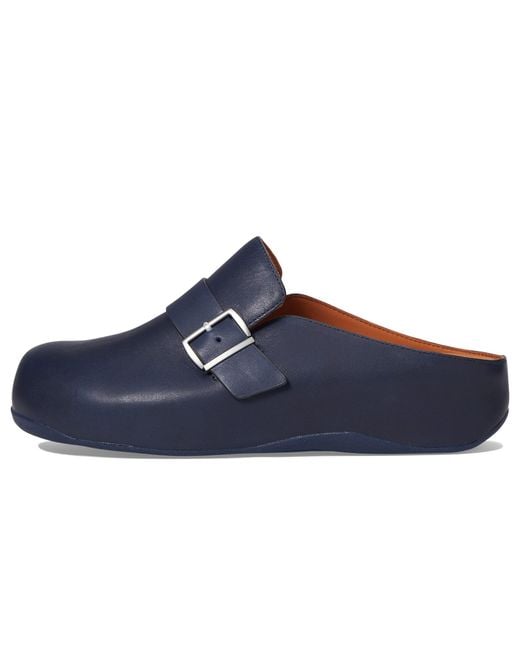 Fitflop Blue Shuv Buckle-strap Leather Clogs