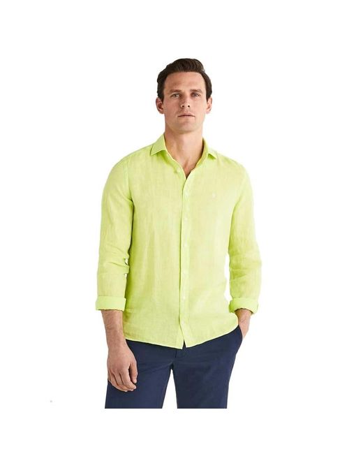 Hackett Yellow Garment Dyed Linen Ks Shirt for men