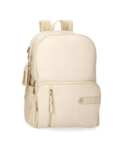 Pepe Jeans Natural Sprig Laptop Backpack 15.6" Beige 29x40x11cm Faux Leather 12.76l By Joumma Bags