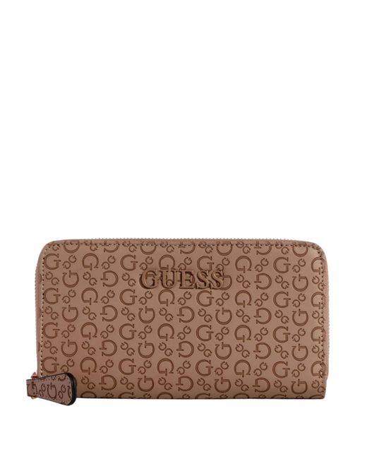 Guess Brown Factory Bowie Debossed Logo Zip-around Wallet
