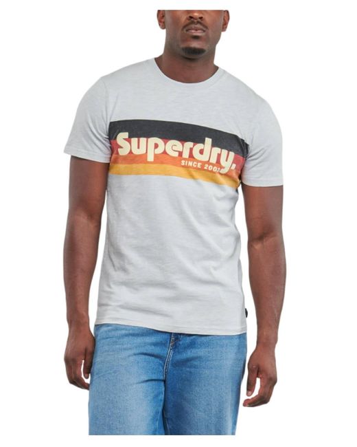 Superdry White Cali Striped Logo T Shirt