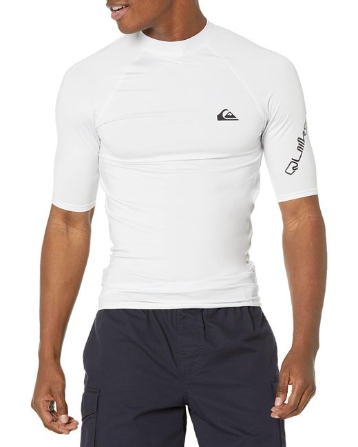 Quiksilver Standard All Time Short Sleeve Rashguard Upf 50 Sun Protection Surf Shirt in White