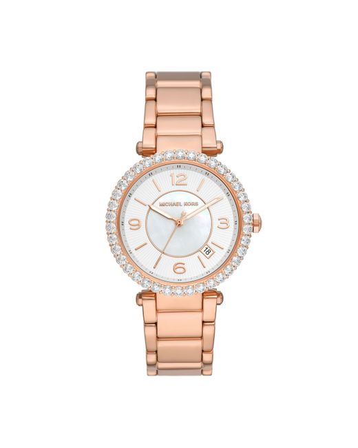Michael Kors White Parker Lux Rose Gold-tone Stainless Steel Bracelet Watch