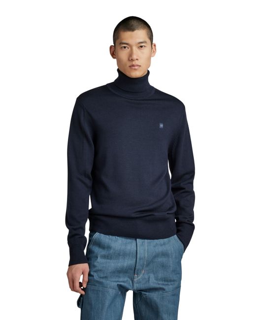 G-Star RAW Blue Premium Core Turtle Neck Knitted Pullover for men