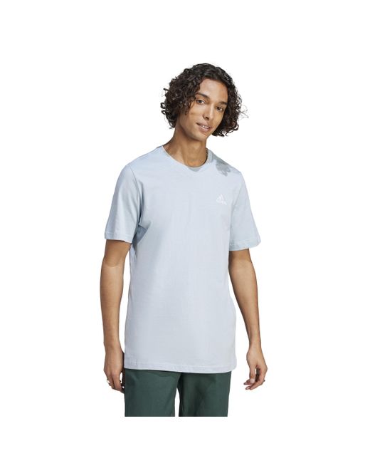 Adidas Essentials Single Jersey Geborduurd Klein Logo T-shirt Met Korte Mouwen in het Blue voor heren