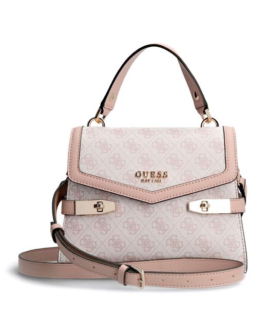 Zadie Logo Top Handle Flap Bag Powder Logo Guess Lyst