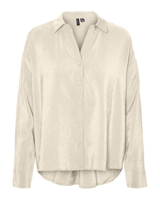 Vero Moda Natural Hemdbluse Oversize Hemd-Bluse VmQueeny Shirt V-Ausschnitt