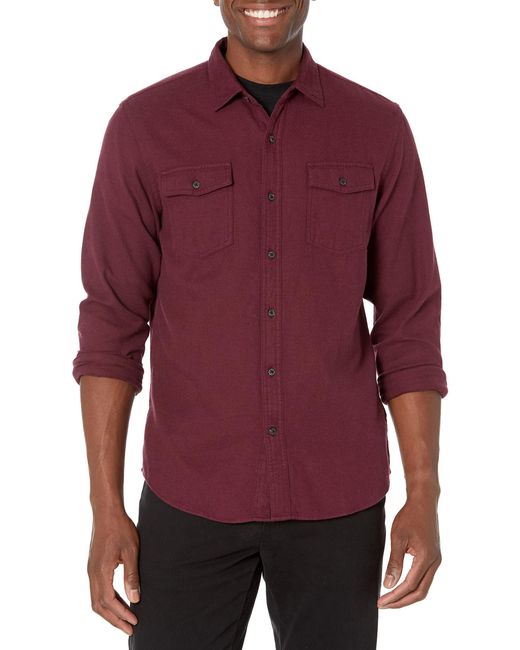 Amazon Essentials Red Slim-fit Long-sleeve Two-pocket Flannel Shirt for men