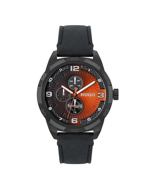 HUGO Orange Analogue Multifunction Quartz Watch For Men With Black Leather Strap - 1530275 for men